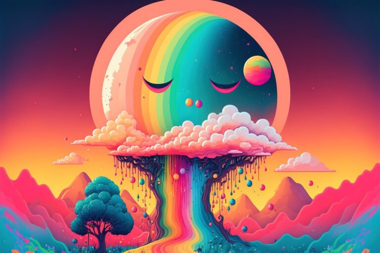 full moon, psychedelic, colorful